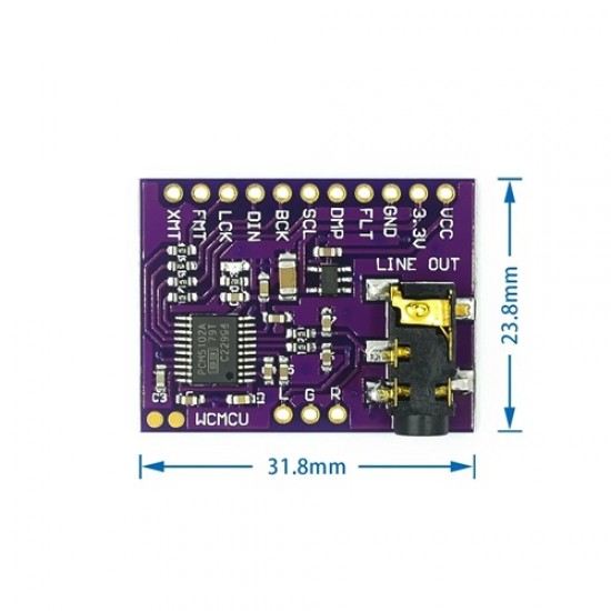 CJMCU-5102 PCM5102 24-bit I2S Digital Audio DAC Decoder Module – 3.5mm Stereo Output CJMCU-5102 PCM5102 24-bit I2S Digital Audio DAC Decoder Module – 3.5mm Stereo Output