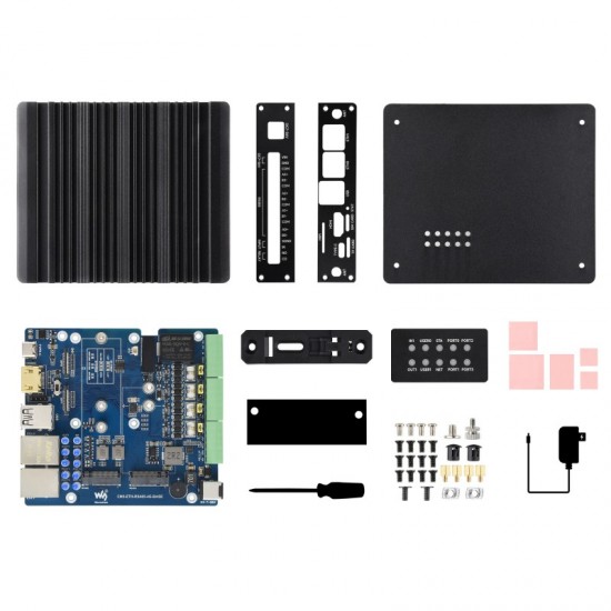 Waveshare Gigabit/2.5G Dual Ethernet Multi-Function Expansion Board Based On Raspberry Pi CM5 (NOT included), Supports RS485 Industrial Communication, 4G / 5G Module And 4K Display Output, With Case and Power Supply