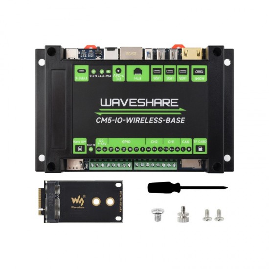 Waveshare Industrial IoT Wireless Expansion Board For Raspberry Pi CM5, 4G / 5G / LoRa Expansion Board, Gigabit Ethernet RJ45 Port, Dual MIPI Interfaces, Supports 4K Output
