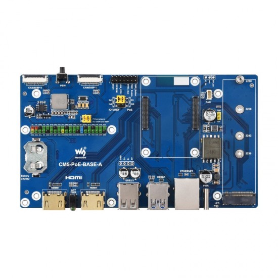 Waveshare Raspberry Pi Compute Module 5 IO Board With PoE Feature, For All Variants Of CM5