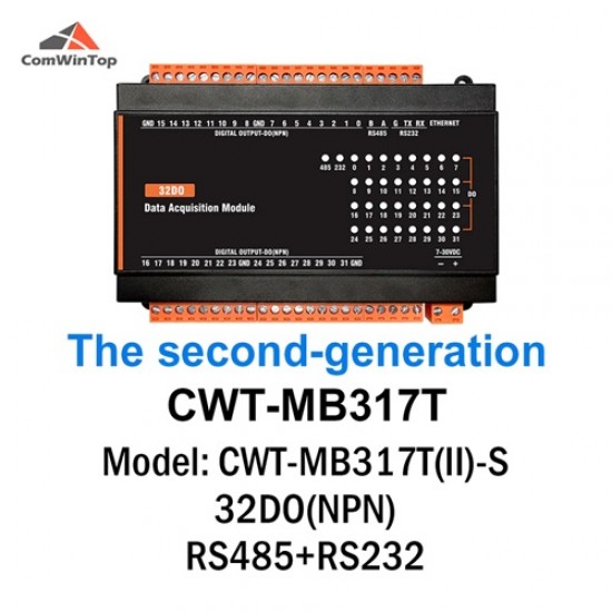 ComWinTop CWT-MB317T (II)-S 32-Channel NPN Digital Output Modbus RTU/TCP IO Module with RS485, RS232 & Ethernet Support ComWinTop CWT-MB317T (II)-S 32-Channel NPN Digital Output Modbus RTU/TCP IO Module with RS485, RS232 & Ethernet Support