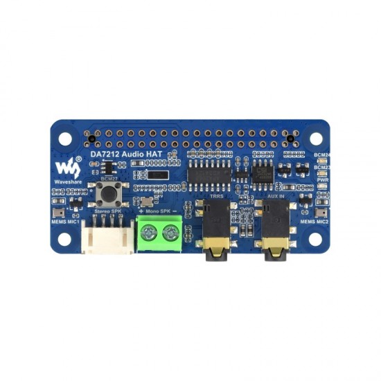 Waveshare DA7212 I2S Audio Board For Raspberry Pi, Stereo Encoding/Decoding, Onboard Dual Microphones, Compatible With Raspberry Pi Series Boards, with 8Ω 5W Speakers
