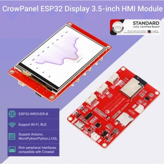 ELECROW CrowPanel 3.5inch HMI ESP32 Display 480x320 SPI TFT LCD Touch Screen Compatible with Arduino/LVGL/ PlatformIO/Micropython-Without Acrylic Case [MPN: DIS05035H-1]