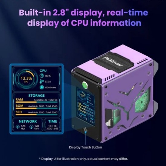 Elecrow PiTower Gen 2 Mini PC Case with 2.8inch IPS Screen | Dual SSD Slot Designed for Raspberry Pi 5 (MPN: MOA01102D)