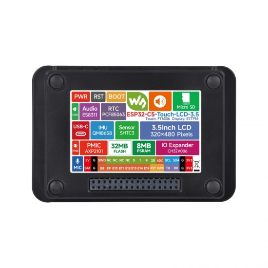 Waveshare ESP32-C5 3.5inch Rounded Corner LCD Development Board, IPS Panel, 320 × 480 Resolution, 262K Color, Supports 2.4GHz/5GHz Dual-band Wi-Fi And Bluetooth 5 (LE) [Without Camera & Battery]