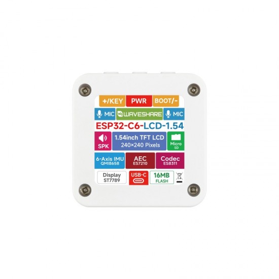 Waveshare ESP32-C6 1.54inch NO Touch LCD Display Development Board, 240 × 240 Resolution, 262K Color, Supports Dual Microphones, 2.4GHz Wi-Fi 6 And BLE 5 [Battery Not Included]