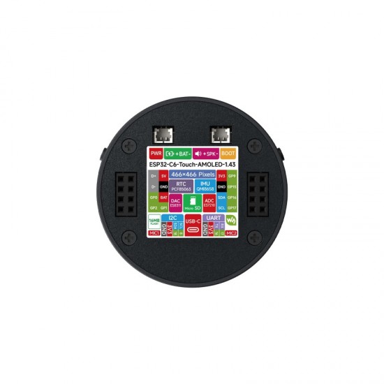 ESP32-C6 1.43inch AMOLED Round Touch Display Development Board, 160MHz RISC-V Processor, 466×466 Pixels, QSPI Interface, Onboard Dual Digital Microphone Array with CNC Metal Case ESP32-C6 1.43inch AMOLED Round Touch Display Development Board, 160MHz RISC-V Processor, 466×466 Pixels, QSPI Interface, Onboard Dual Digital Microphone Array with CNC Metal Case