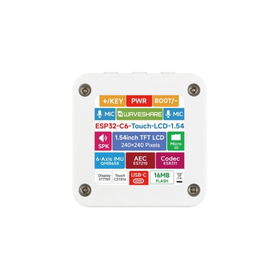 Waveshare ESP32-C6 1.54inch Touch LCD Display Development Board, 240 × 240 Resolution, 262K Color, Supports Dual Microphones, 2.4GHz Wi-Fi 6 And BLE 5 With 3.7V MX1.25 Lithium Battery Waveshare ESP32-C6 1.54inch Touch LCD Display Development Board, 240 × 240 Resolution, 262K Color, Supports Dual Microphones, 2.4GHz Wi-Fi 6 And BLE 5 With 3.7V MX1.25 Lithium Battery