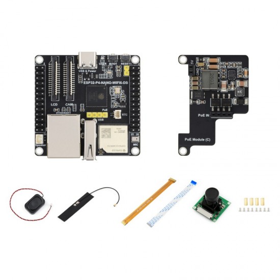 Waveshare ESP32-P4-NANO-WIFI6-DB-KIT-C Development Board, RISC-V Dual-Core 400MHz + Single-Core 40MHz, Dual-Band Wi-Fi 6 and BLE 5 with Camera, PoE Module & Accessories Waveshare ESP32-P4-NANO-WIFI6-DB-KIT-C Development Board, RISC-V Dual-Core 400MHz + Single-Core 40MHz, Dual-Band Wi-Fi 6 and BLE 5 with Camera, PoE Module & Accessories