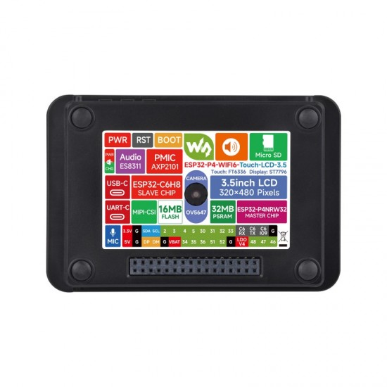 ESP32-P4-WIFI6 3.5inch Smart Vision Development Board, 320 × 480 Resolution, Equipped With OV5647 5MP Camera, Built-in Microphone And Speaker, Supports Wi-Fi 6 And BLE 5, With Battery ESP32-P4-WIFI6 3.5inch Smart Vision Development Board, 320 × 480 Resolution, Equipped With OV5647 5MP Camera, Built-in Microphone And Speaker, Supports Wi-Fi 6 And BLE 5, With Battery