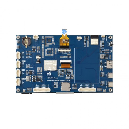 Waveshare ESP32-P4-WIFI6 7inch 5-Point Touch Display Development Board, Based On ESP32-P4 And ESP32-C6, 1024 × 600 Resolution, Supports Wi-Fi 6 / Bluetooth 5 (LE) - With OV5647 Camera