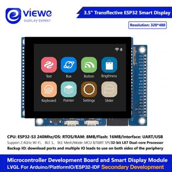 ESP32-S3 3.5 Inch TFT Capacitive Touch LCD Development Board | 320×480 | Dual-Core Wi-Fi & Bluetooth LE | 16MB Flash | LVGL | Arduino & ESP-IDF (UEDX32480035E-WB-A)