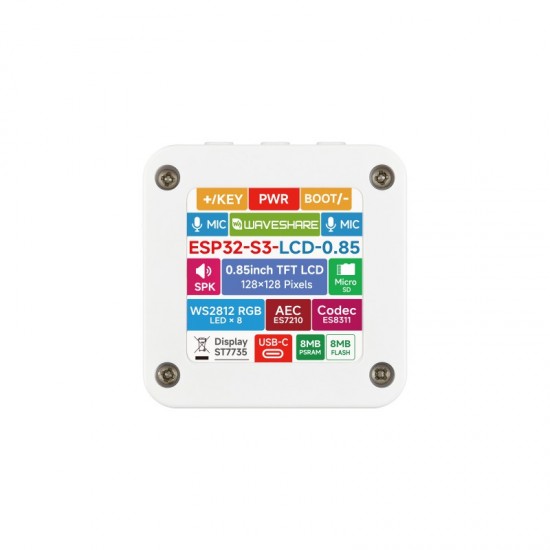 Waveshare ESP32-S3 0.85inch LCD Display Development Board, 128 × 128 Resolution, Onboard Dual Microphones Array And Surround RGB LEDs, Supports 2.4GHz Wi-Fi And BLE [Battery Not Included]