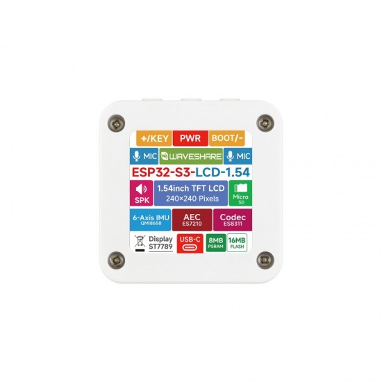 Waveshare ESP32-S3 1.54inch LCD Display Development Board, 240 × 240 Resolution, 262K Color, Supports Dual Microphones, 2.4GHz Wi-Fi And BLE 5 [Battery Not Included]