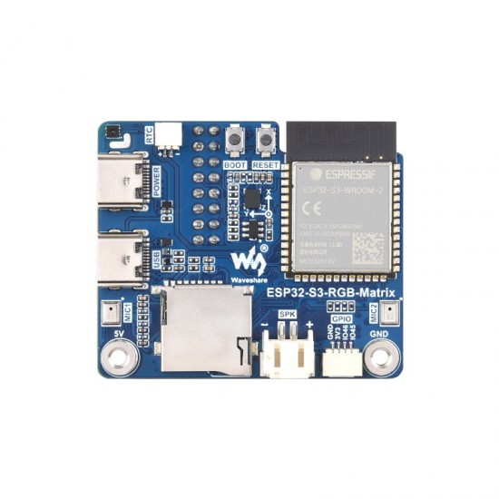 Waveshare ESP32-S3 RGB Matrix Driver Board, Onboard Dual Microphones Array, Supports 2.4 GHz Wi-Fi And Bluetooth 5 (BLE), Supports AI Voice Interaction Waveshare ESP32-S3 RGB Matrix Driver Board, Onboard Dual Microphones Array, Supports 2.4 GHz Wi-Fi And Bluetooth 5 (BLE), Supports AI Voice Interaction