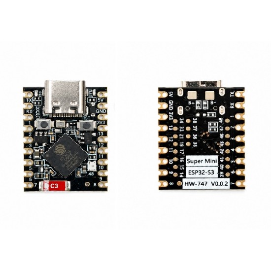 ESP32-S3 Supermini Development Board with WiFi + Bluetooth 5 LE – Compact IoT Board with 4MB Flash, 2MB PSRAM, USB-C,  LiPo Charging – HW-747