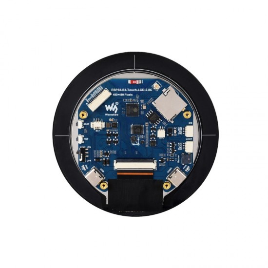 ESP32-S3 2.8inch Capacitive Touch Round Display Development Board, 480×480, 32-bit LX7 Dual-core Processor, Supports WiFi & Bluetooth