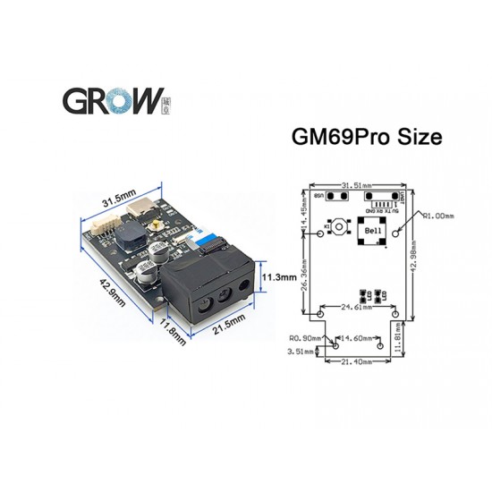 GROW GM69Pro 1D/2D Barcode QR Code Scanner Module USB and UART interface GROW GM69Pro 1D/2D Barcode QR Code Scanner Module USB and UART interface