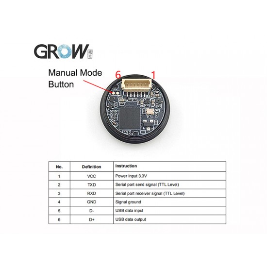 GROW GM910S 1D/2D Barcode QR Code Scanner Module - TTL-232 & USB Interface GROW GM910S 1D/2D Barcode QR Code Scanner Module - TTL-232 & USB Interface