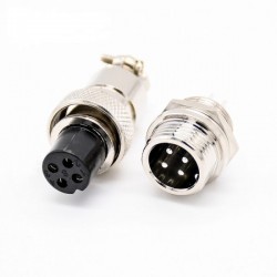 GX12 - 4 Pin 12mm Dia Round Shell Aviation Connector Set of Male and Female , Panel Mount GX12 - 4 Pin 12mm Dia Round Shell Aviation Connector Set of Male and Female , Panel Mount