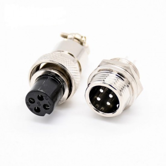 GX12 - 4 Pin 12mm Dia Round Shell Aviation Connector Set of Male and Female , Panel Mount