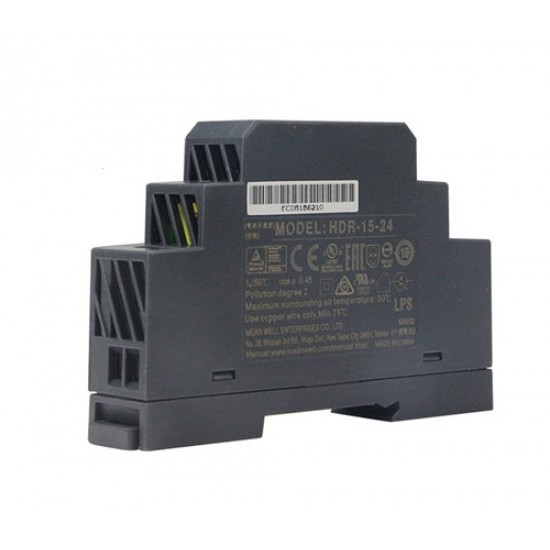 Mean Well HDR-15-24 24V 0.63A 15.2W Ultra Slim DIN Rail AC-DC Switching Power Supply (SMPS) Mean Well HDR-15-24 24V 0.63A 15.2W Ultra Slim DIN Rail AC-DC Switching Power Supply (SMPS)
