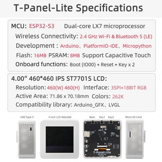 LILYGO T-Panel S3 ESP32-S3 Wireless Development Board with 4inch IPS Display [H702]