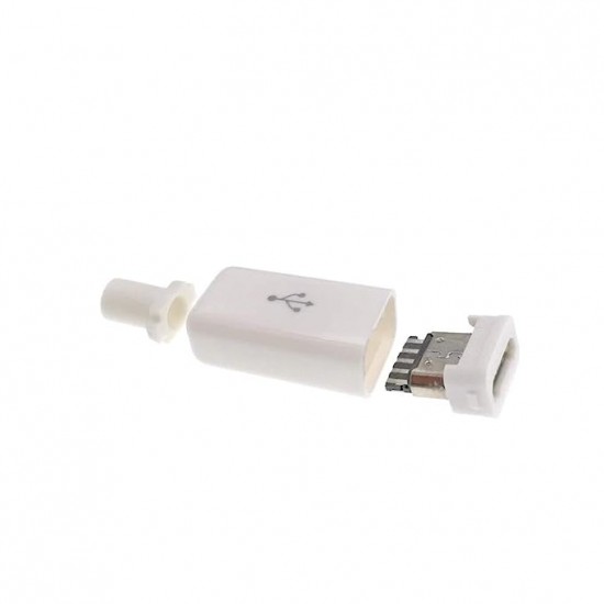 Micro USB 5 Pin Male Plug with Enclosure - White