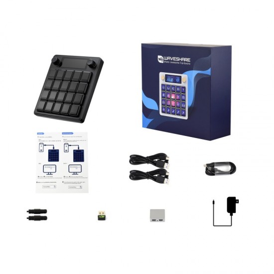Waveshare MK20 Multi-Functional AI Voice Control Panel, Onboard 20 × 0.85inch Mechanical LCD Macro Keys And A 2.8inch Secondary Screen, High-Precision Dual Knobs, Linux + QMK Dual-system Architecture, Stream Controller Deck, Black Color