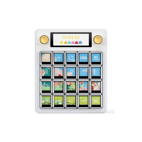 Waveshare MK20 Multi-Functional AI Voice Control Panel, Onboard 20 × 0.85inch Mechanical LCD Macro Keys And A 2.8inch Secondary Screen, High-Precision Dual Knobs, Linux + QMK Dual-system Architecture, Stream Controller Deck, White Color