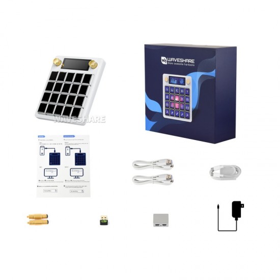 Waveshare MK20 Multi-Functional AI Voice Control Panel, Onboard 20 × 0.85inch Mechanical LCD Macro Keys And A 2.8inch Secondary Screen, High-Precision Dual Knobs, Linux + QMK Dual-system Architecture, Stream Controller Deck, White Color