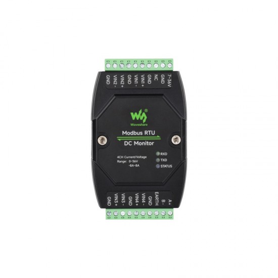Waveshare Industrial 4-Ch DC Monitoring Module, 16-bit High-Precision Acquisition, Supports Voltage and Current Measurement, Modbus RTU Protocol