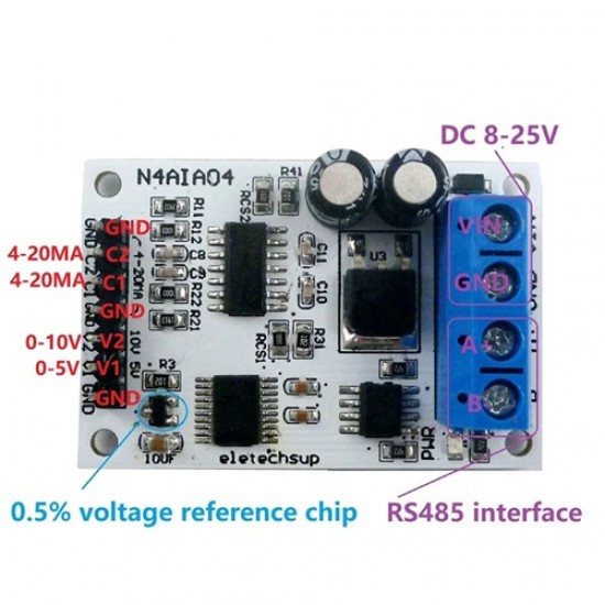 N4AIA04 4-Channel Analog Input RS485 Modbus RTU ADC Module | 0-5V, 0-10V, 0-20mA, 4-20mA for PLC & Industrial Automation N4AIA04 4-Channel Analog Input RS485 Modbus RTU ADC Module | 0-5V, 0-10V, 0-20mA, 4-20mA for PLC & Industrial Automation