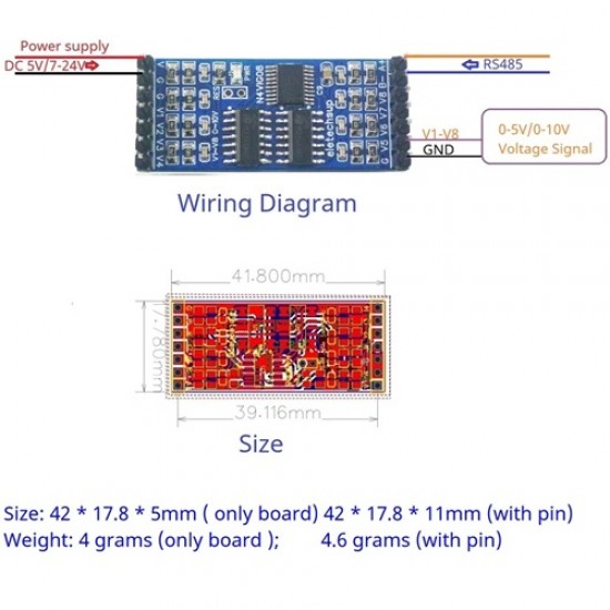 N4VIG08-PIN-12V 8-Channel Analog Input RS485 Modbus RTU ADC Module | 0-5V, 0-10V, 0-20mA & 4-20mA | 12V Power Supply N4VIG08-PIN-12V 8-Channel Analog Input RS485 Modbus RTU ADC Module | 0-5V, 0-10V, 0-20mA & 4-20mA | 12V Power Supply