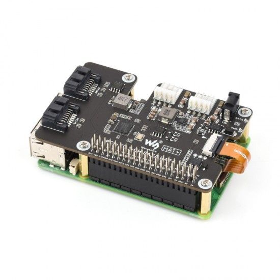 PCIe To 2-Ch SATA Adapter For Raspberry Pi 5, Supports SATA Hard Drive Protocol, Onboard Dual LED Indicators And EEPROM, HAT + Standard, Driver-free, Plug And Play