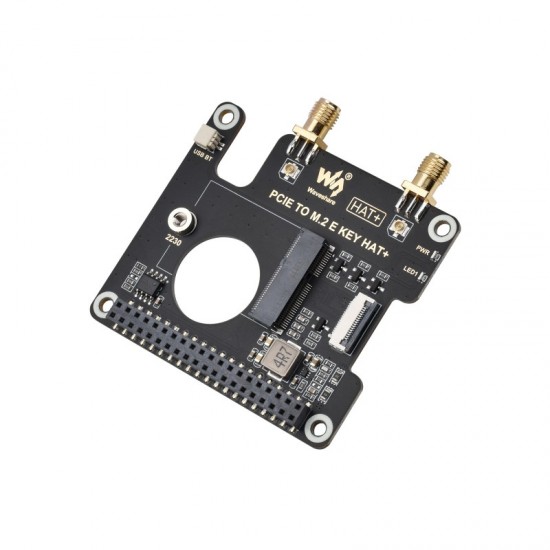 Waveshare PCIe To M.2 E KEY HAT for Raspberry Pi 5, Compatible With NGFF (M.2 E Key) Wireless NIC, Supports USB Bluetooth Connection, HAT+ Standard