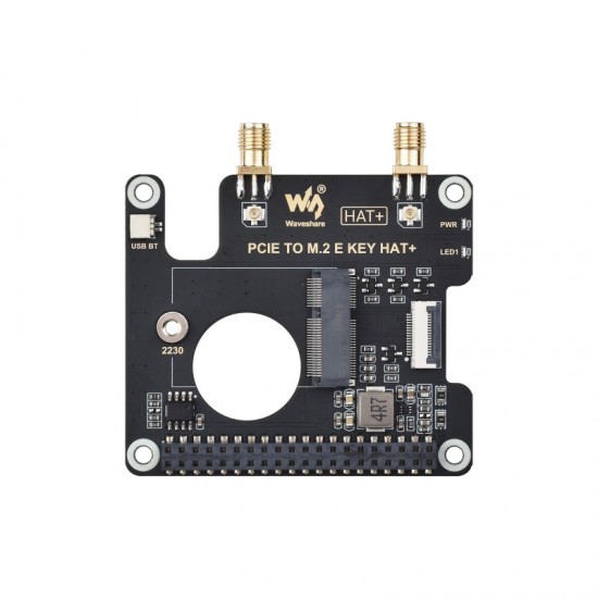 Waveshare PCIe To M.2 E KEY HAT for Raspberry Pi 5, Compatible With NGFF (M.2 E Key) Wireless NIC, Supports USB Bluetooth Connection, HAT+ Standard