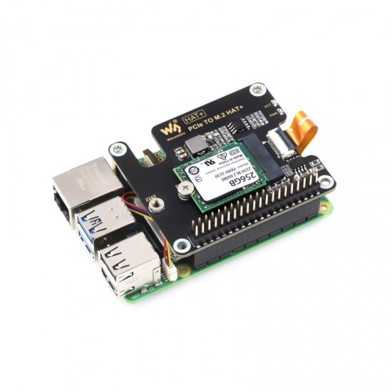 PCIe To M.2 HAT+ for Raspberry Pi 5, Supports NVMe Protocol M.2 Solid State Drive