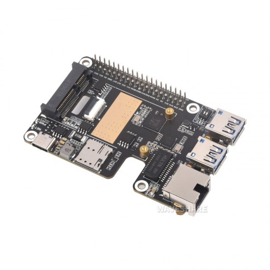 PCIe to MiniPCIe / Gigabit Ethernet / USB 3.2 Gen1 HAT for Raspberry Pi 5, Supports MiniPCIe interface 4G Module, High-speed Networking, Raspberry Pi 5 HAT