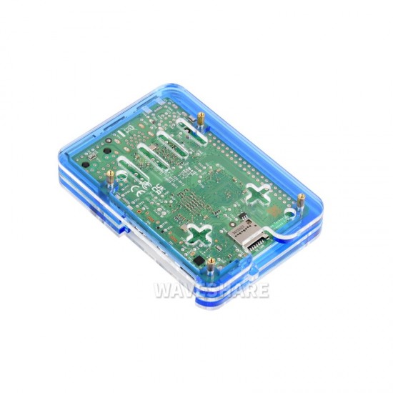 Transparent and Blue Acrylic Case for Raspberry Pi 5, Supports installing Official Active Cooler