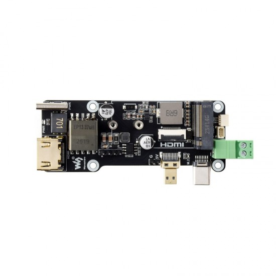 Waveshare PCIe To M.2 Multifunctional Adapter (E) For Raspberry Pi 5, 4K Output, Onboard PoE Power Supply And PCIe To M.2 Interface Circuits, Supports NVMe Solid State Drives