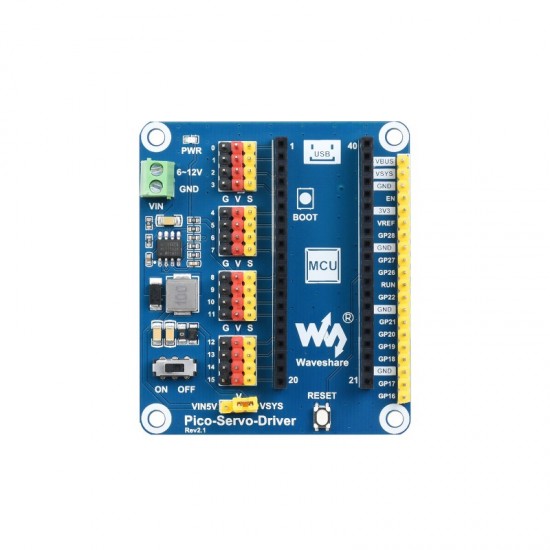 Servo Driver Module for Raspberry Pi Pico, 16-ch Outputs, 16-bit Resolution