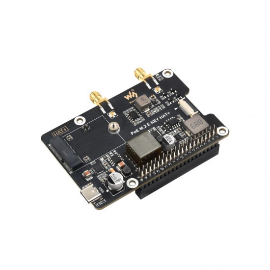 Waveshare PCIe To M.2 E KEY Adapter With PoE Function for Raspberry Pi 5, Compatible With NGFF (M.2 E Key) Wireless NIC, Raspberry Pi 5 PCIe HAT