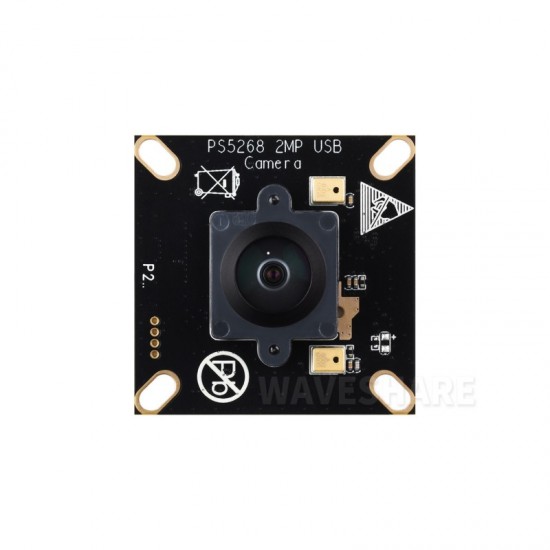Waveshare PS5268 2MP M12 Camera Module Type B, USB 2.0 Header, High Dynamic Range, Rolling Shutter, Onboard Dual Microphones