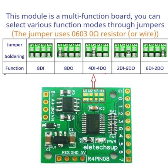 R4PIN08-PIN-4DI-4DO 8-Channel RS485 Modbus RTU Remote I/O Module | 4 Digital Inputs & 4 Digital Outputs | 5V/12V/24V TTL R4PIN08-PIN-4DI-4DO 8-Channel RS485 Modbus RTU Remote I/O Module | 4 Digital Inputs & 4 Digital Outputs | 5V/12V/24V TTL
