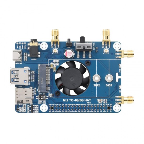 RM500U-CNV 5G HAT for Raspberry Pi, quad antennas LTE-A, multi band, 5G/4G/3G Compatible - Without Case