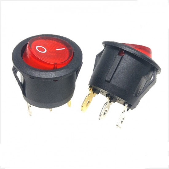 Round Type Rocker Switch 3 pin 6A 250V AC Red LED