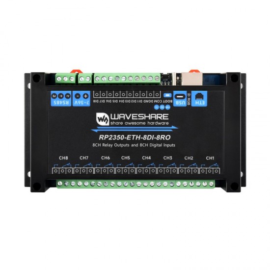 Industrial 8-Channel RP2350 Relay Module, Based On RP2350 Dual-core & Dual-architecture Microcontroller, Supports Digital Input, RS485, And Ethernet Port Interfaces, With Multiple Isolation Protection Circuits - Common Network Port Version Industrial 8-Channel RP2350 Relay Module, Based On RP2350 Dual-core & Dual-architecture Microcontroller, Supports Digital Input, RS485, And Ethernet Port Interfaces, With Multiple Isolation Protection Circuits - Common Network Port Version
