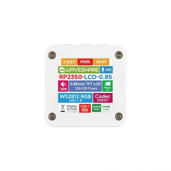 Waveshare RP2350 0.85inch LCD Display Development Board, 128 × 128 Resolution, 65K Color, IPS Display Panel, Dual-core & Dual-architecture, RGB Ambient Light [Battery Not Included]