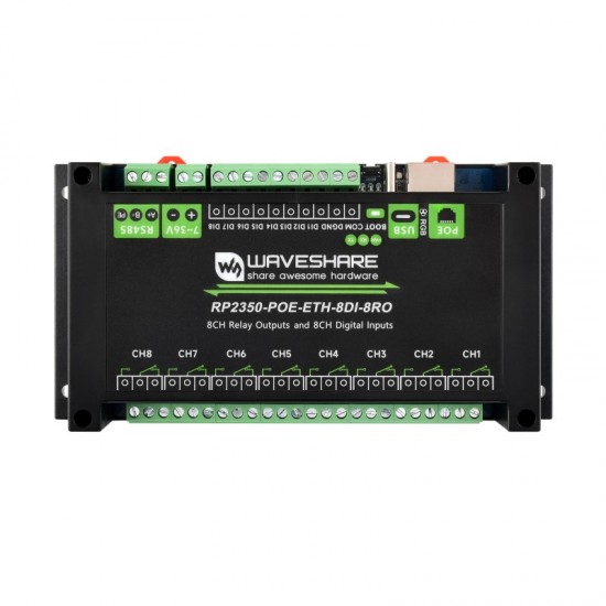 Industrial 8-Channel RP2350 Relay Module, Based On RP2350 Dual-core & Dual-architecture Microcontroller, Supports Digital Input, RS485, And Ethernet Port Interfaces, With Multiple Isolation Protection Circuits - PoE Ethernet Port Version Industrial 8-Channel RP2350 Relay Module, Based On RP2350 Dual-core & Dual-architecture Microcontroller, Supports Digital Input, RS485, And Ethernet Port Interfaces, With Multiple Isolation Protection Circuits - PoE Ethernet Port Version
